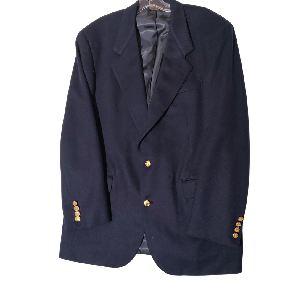 Southwick Mark Shale Mens Navy Blue Wool Blazer Gold Crest Buttons USA Made 42R